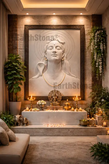 Aadi Yogi Shivji sandstone wall mural with serene meditative expression for luxury interiors